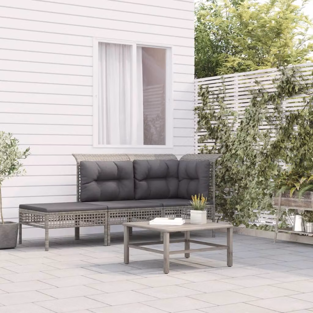 Set Divani da Giardino vidaXL a Forma di L con Cuscini, Polyrattan e Struttura in Acciaio, Grigio