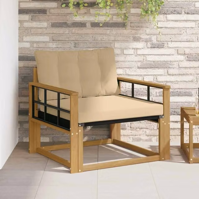 Set di divani da esterno DESIGN IN in legno di acacia massello con sedute in textilene beige e bianco per giardino e terrazza