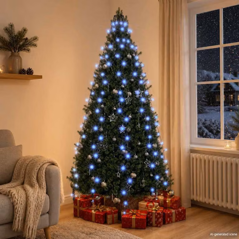 Rete di luci LED vidaXL per albero di Natale blu, 210 LED, 210 cm