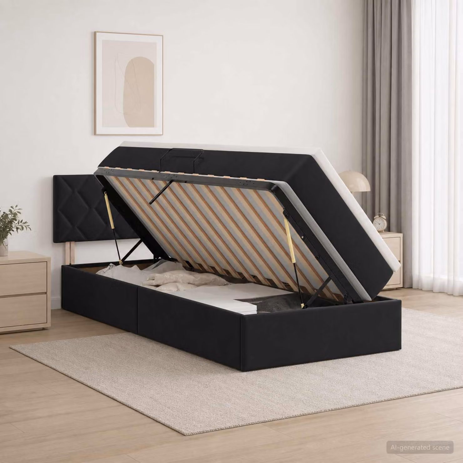 Letto con contenitore e illuminazione LED vidaXL in velluto nero con materasso, L/P/H: 90 x 200 x 204 cm