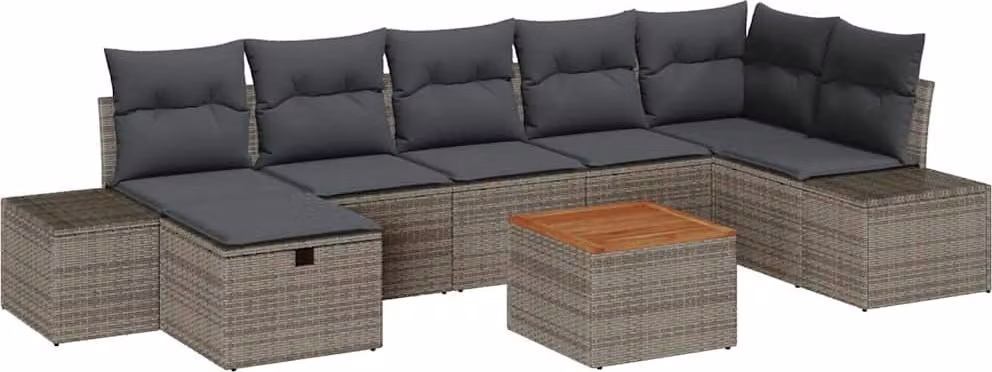 Set Divano da Giardino con cuscino 8 pcs Grigio Poly Rattan