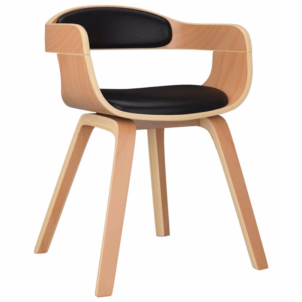 Sedia da Pranzo Nera in Legno Curvato e Pelle finta