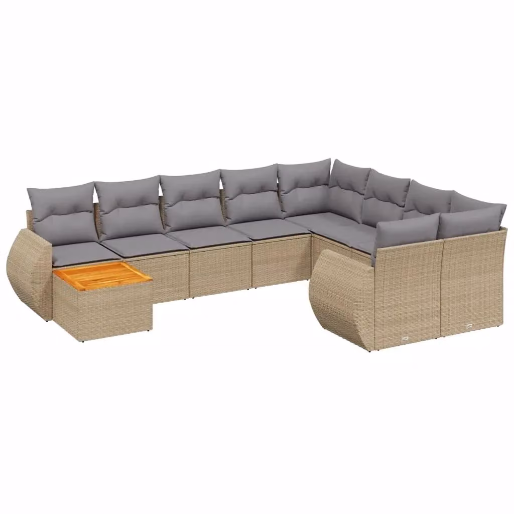 Set Divano da Giardino vidaXL 10 pz in Polyrattan con Cuscini Beige e Tavolino da Esterno – 2