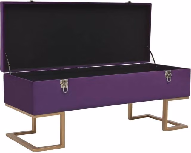 Panca con Vano Portaoggetti DESIGN IN in Velluto Viola con Dettagli Oro, L: 105 cm, H: 44 cm, P: 40 cm