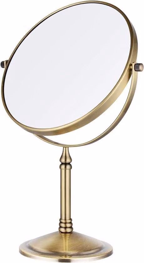 Specchio da trucco, ingrandimento 10x, dorato, 20 cm, orientabile, bifacciale