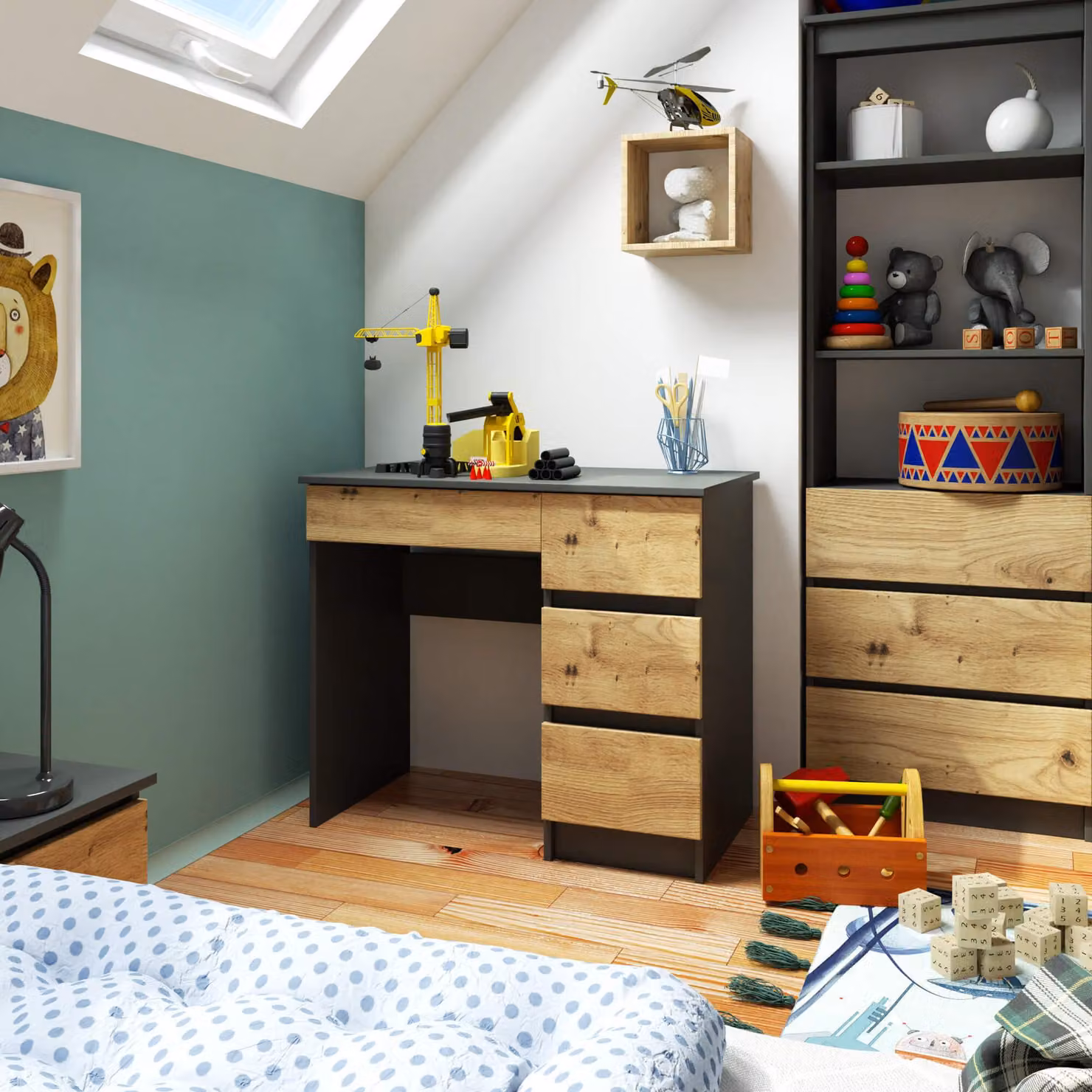 Scrivania da 90 cm con 4 cassetti, scrivania per computer, scrivania da lavoro per ufficio e bambini