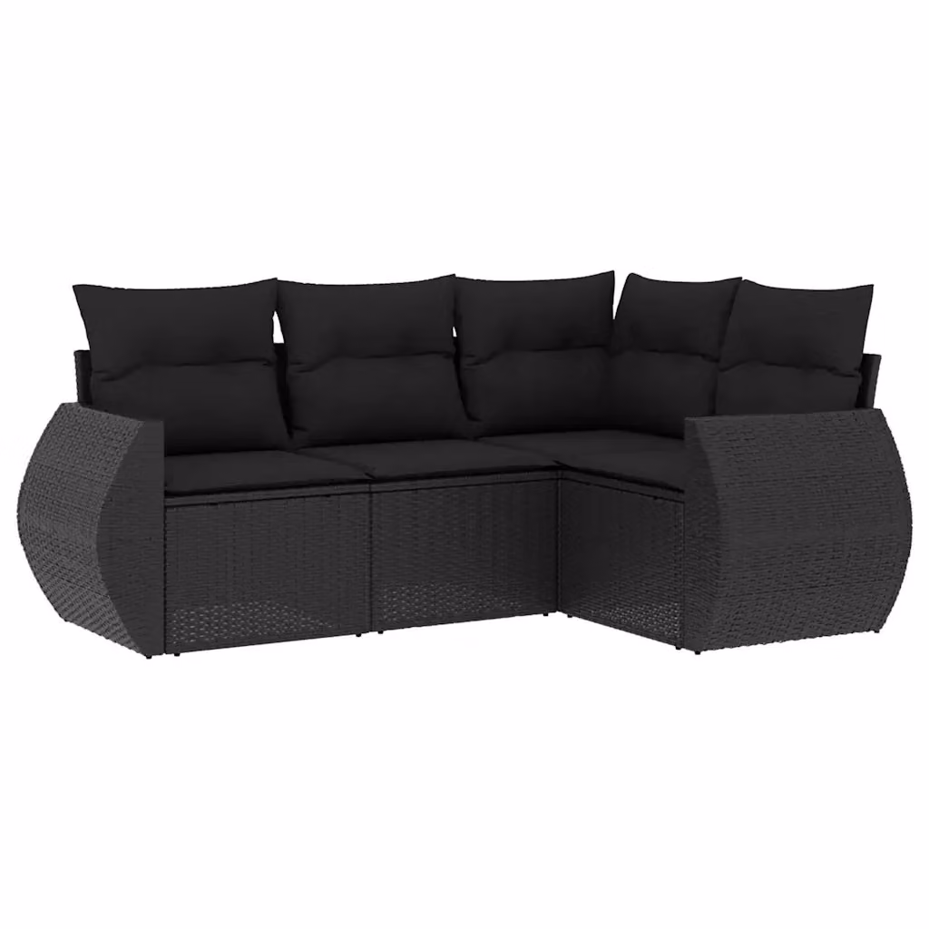 Set di divani da giardino vidaXL in polyrattan nero con cuscini, forma a L e struttura in metallo per esterno – 2
