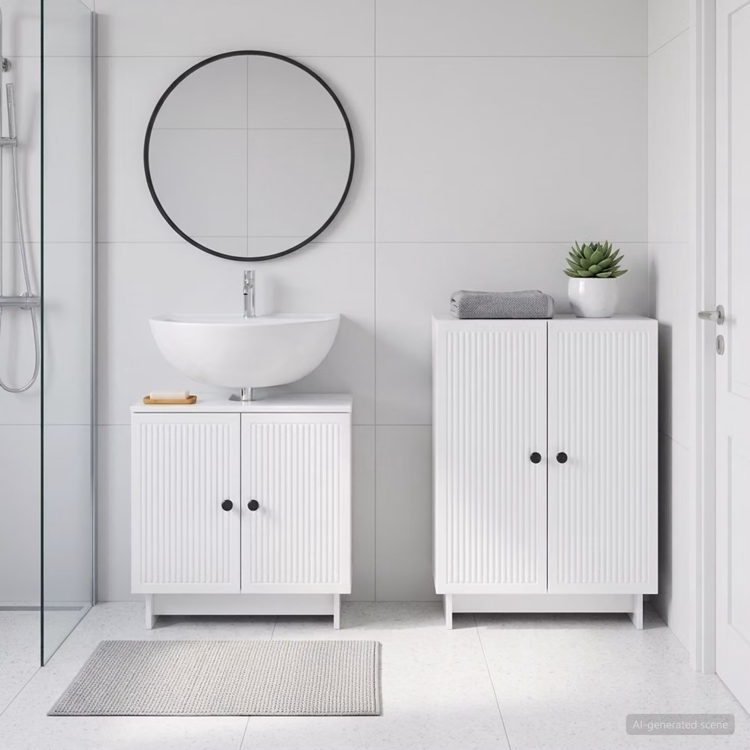 Set di mobili da bagno vidaXL composto da mobile lavabo e mobile contenitore, design moderno in bianco lucido, L/P/H: 80,0 x 30,8 x 59,5 cm e 66,0 x 31,5 x 30,8 cm