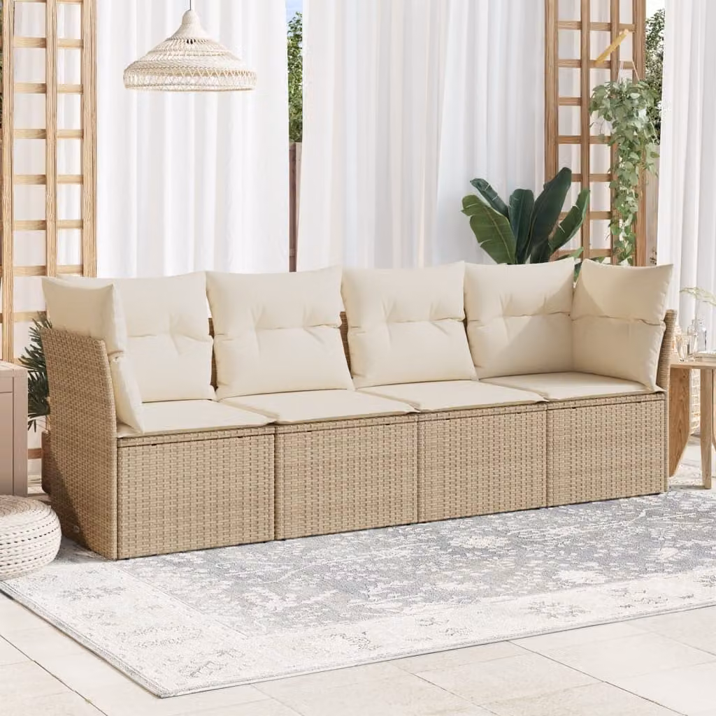 Set Divano da Giardino a L vidaXL con Cuscini Beige e Struttura in Metallo e Rattan
