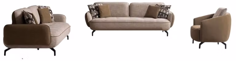 Exklusive Beige Wohnzimmergarnitur Stilvolle 3-Sitzer Polstersessel