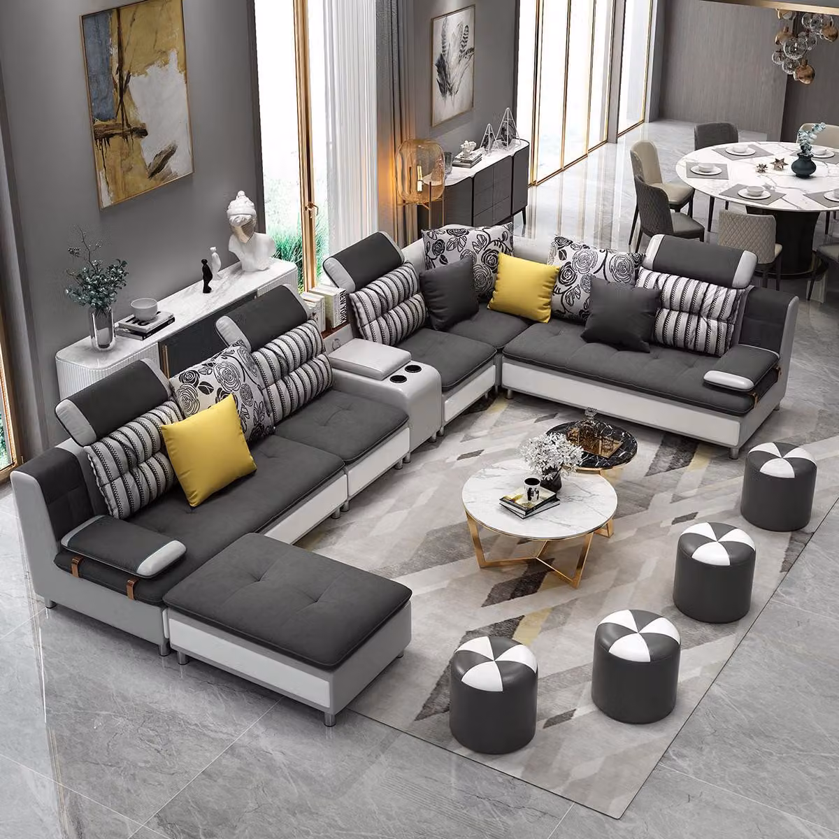 Ecksofa U-Form Wohnlandschaft Sofa Couch Polster Garnitur Sofas Leder