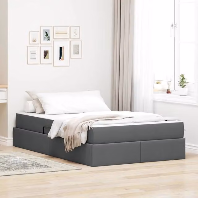 Letto con contenitore e materasso vidaXL in tessuto grigio e nero L/P/H: 200 x 120 x 43,5 cm – 1