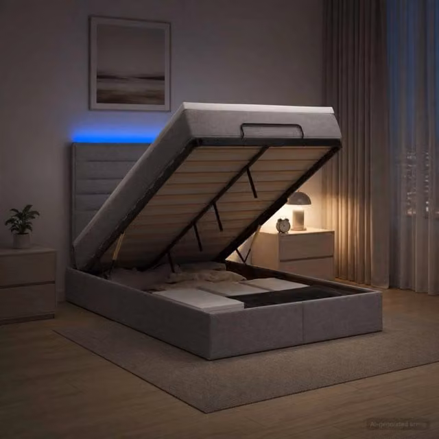Letto Ottomano con Materasso e Illuminazione LED vidaXL Grigio e Bianco L/P/H: 120 x 200 x 88 cm