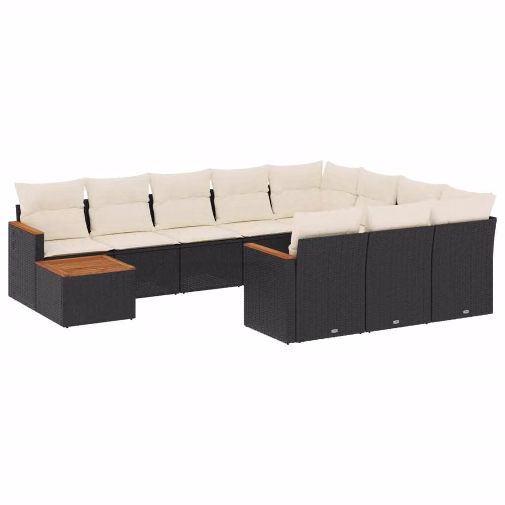 Set Divani da Giardino 11 pz con Cuscini in Polyrattan Nero