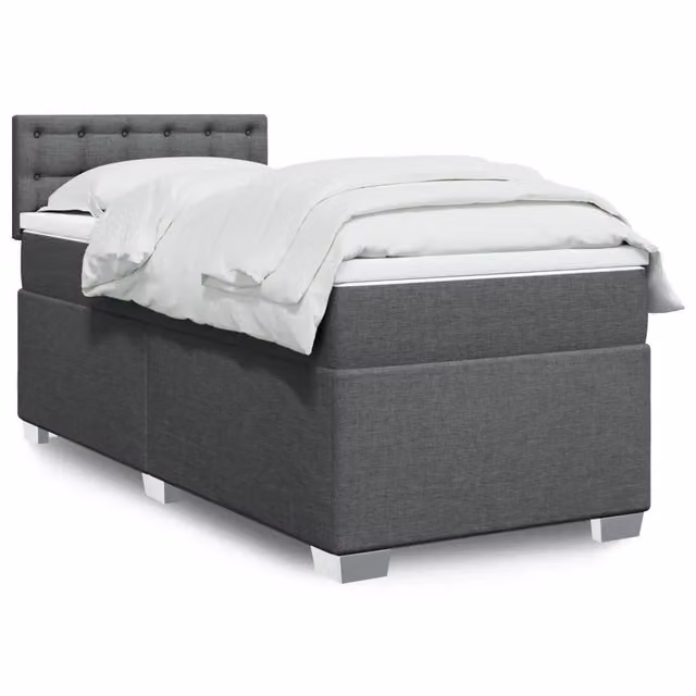 Letto Ibrido vidaXL con Giroletto a Molle e Materasso in Tessuto Grigio e Bianco L/P/H: 90 x 200 cm