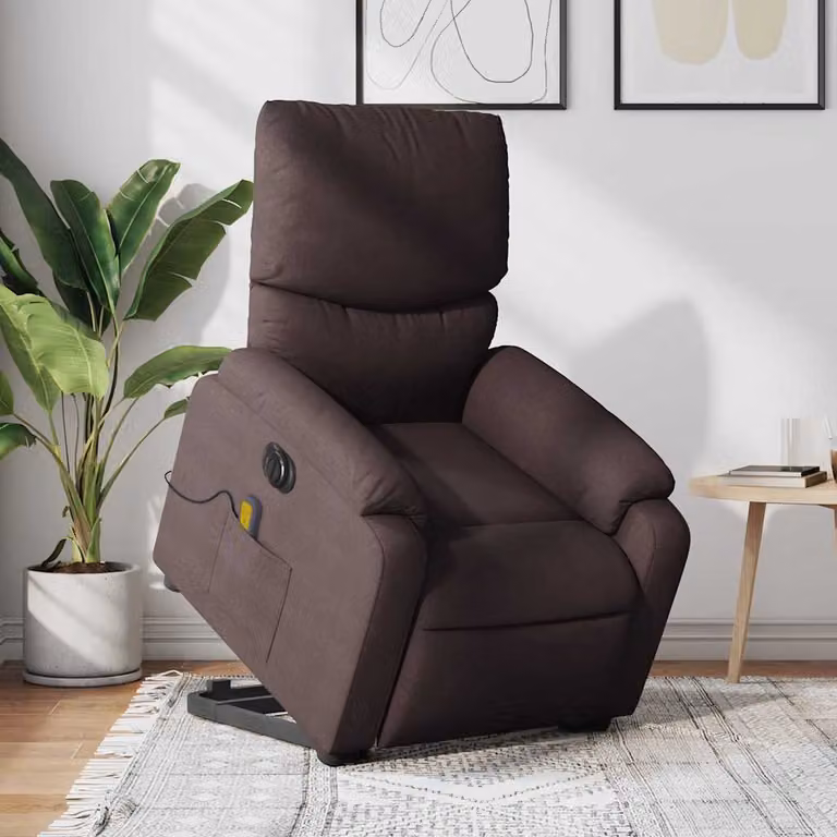 vidaXL Poltrona Alzapersona con Massaggio Elettrico in Tessuto Marrone Scuro