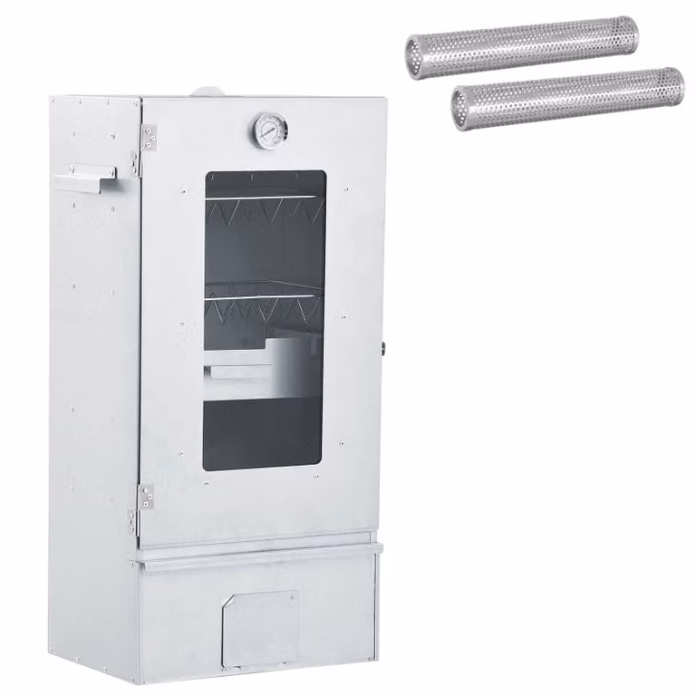 Affumicatore a freddo vidaXL in acciaio inossidabile e galvanizzato con termometro, colore argento, L 44,5 cm x P 29 cm x H 83 cm