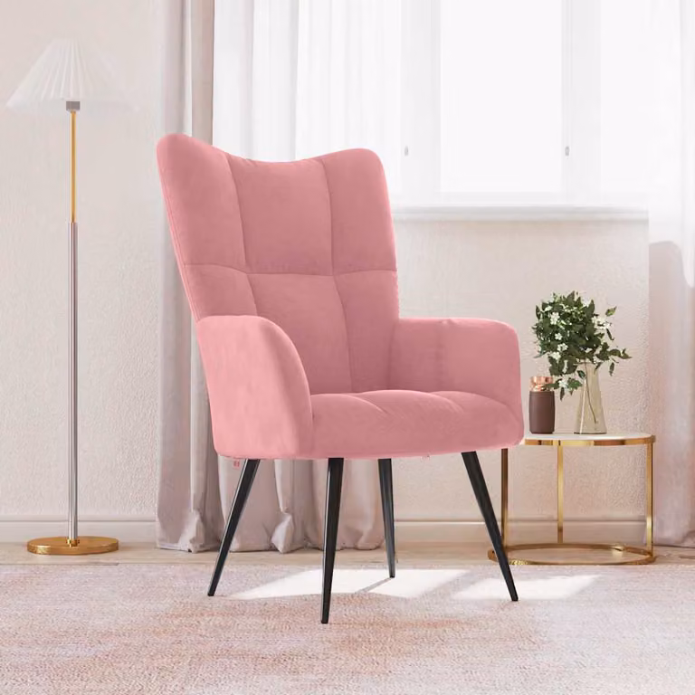 Sedia Relax vidaXL in Velluto Rosa con Braccioli e Struttura in Metallo