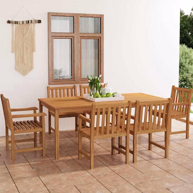 Set da pranzo da giardino vidaXL in legno di teak marrone, 7 pezzi, L: 200 cm, P: 100 cm