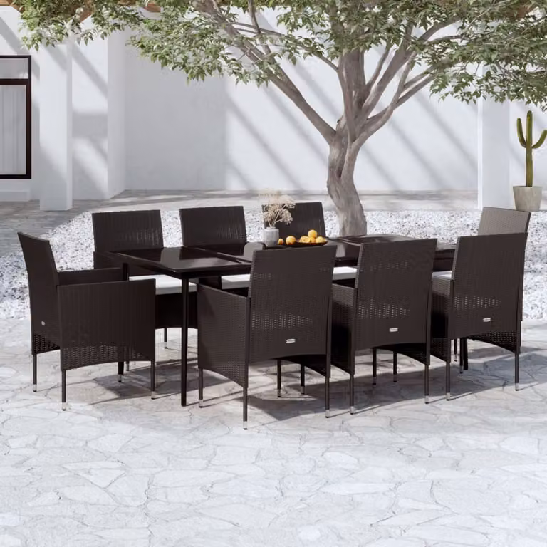 The Living Store Set da pranzo da giardino 9 pezzi con cuscini nero