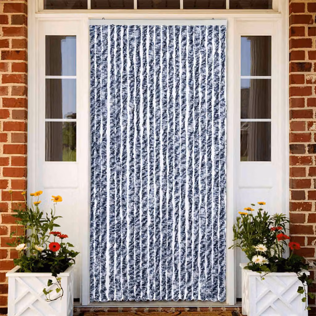 Zanzariera vidaXL con finitura in ciniglia, blu, bianco e argento, termoisolante, L: 90 cm, H: 220 cm