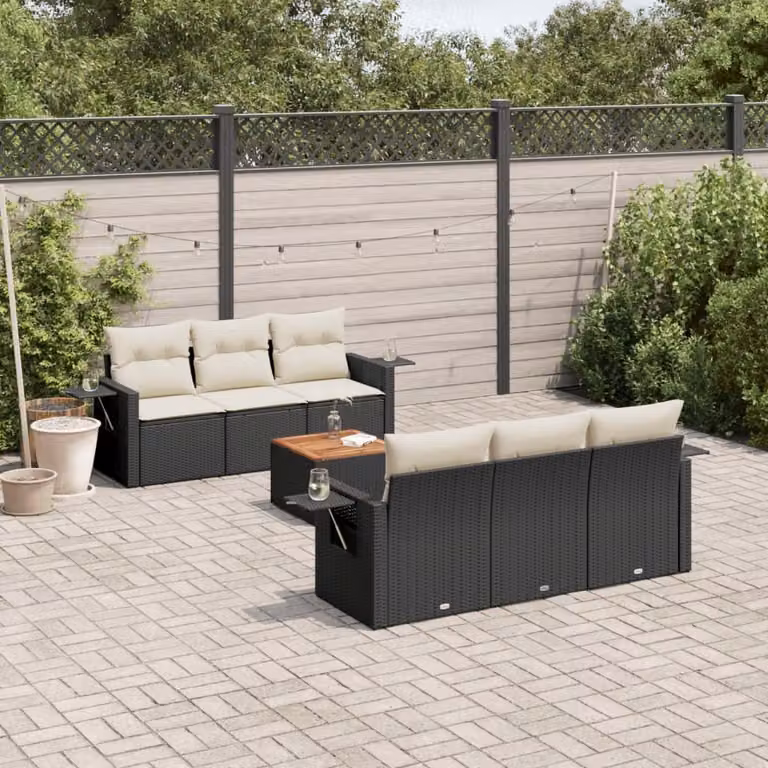Maison Exclusive - Set Divani da Giardino con Cuscini 7pz Nero Polyrattan