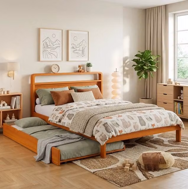 Letto moderno in legno di pino con letto estraibile marrone L/P/H: 140 x 200 x 205 cm con letto aggiuntivo 90 x 190 cm