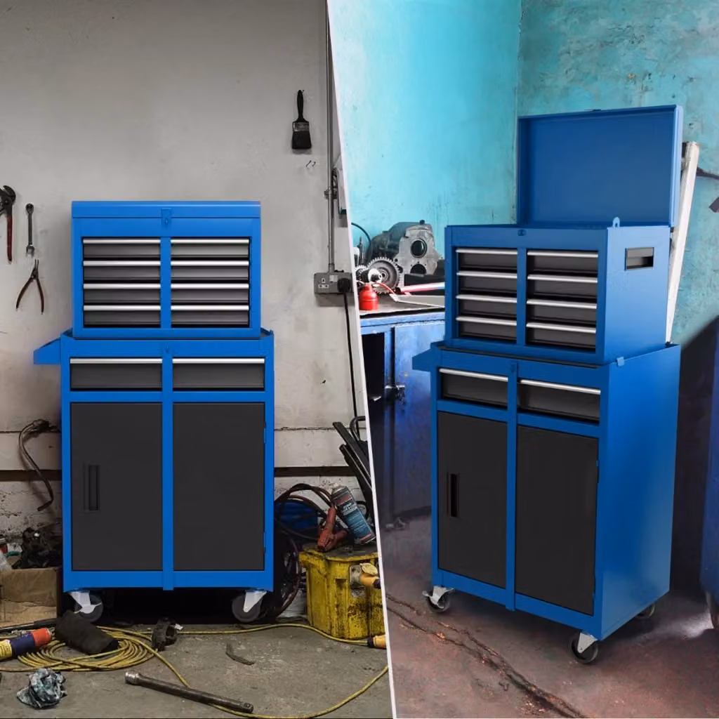 Cassettiera portautensili in metallo con 5 cassetti e ruote bloccabili, armadio con ripiano regolabile, colore blu – 2