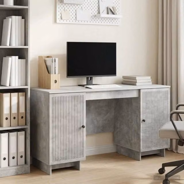 Scrivania moderna vidaXL in legno MDF grigio con piano rettangolare L: 142,5 cm, P: 60 cm, H: 75 cm – 1