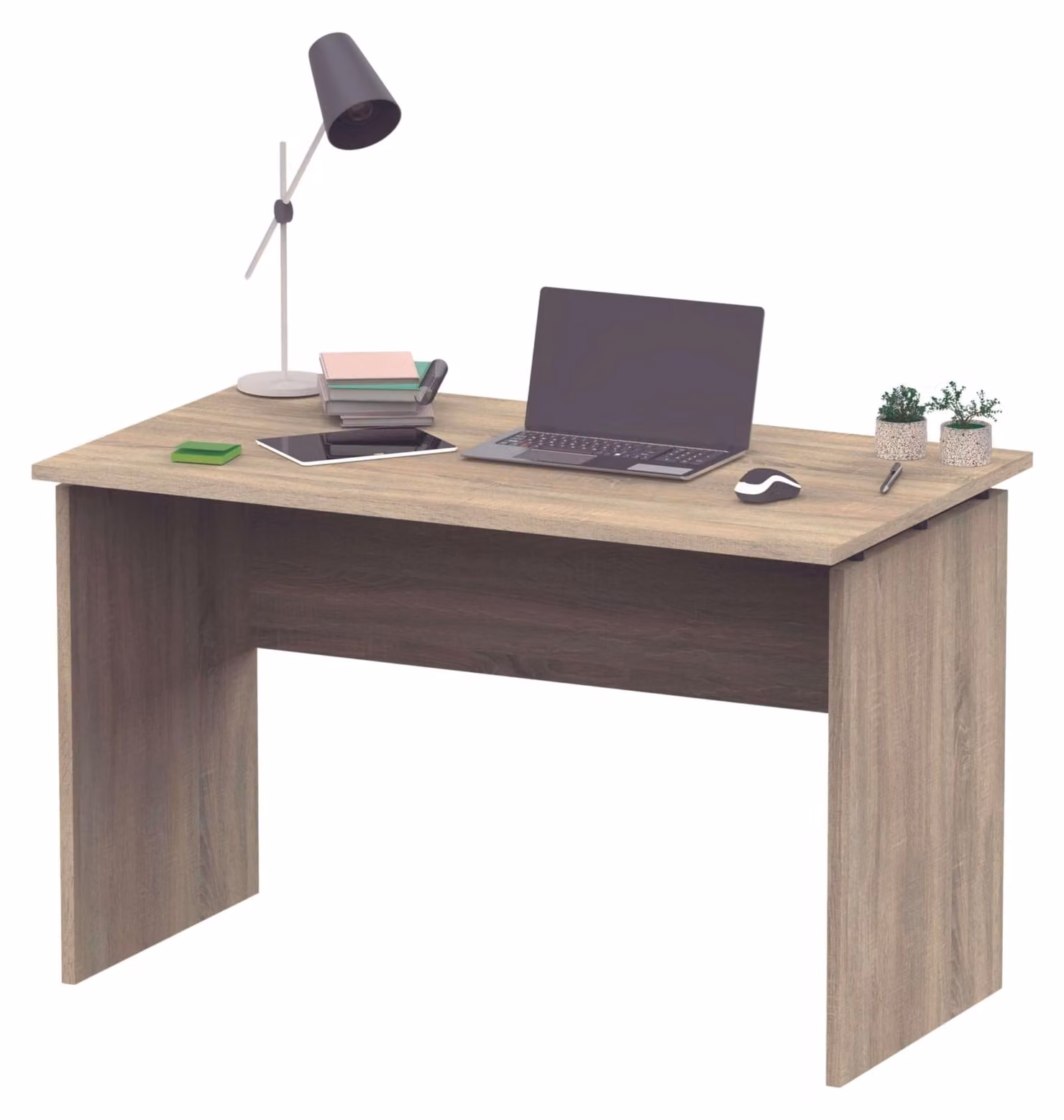 Scrivania Teide, impiallacciata in rovere, dimensioni 120x68x76 cm, realizzata in pannello di particelle/melamina