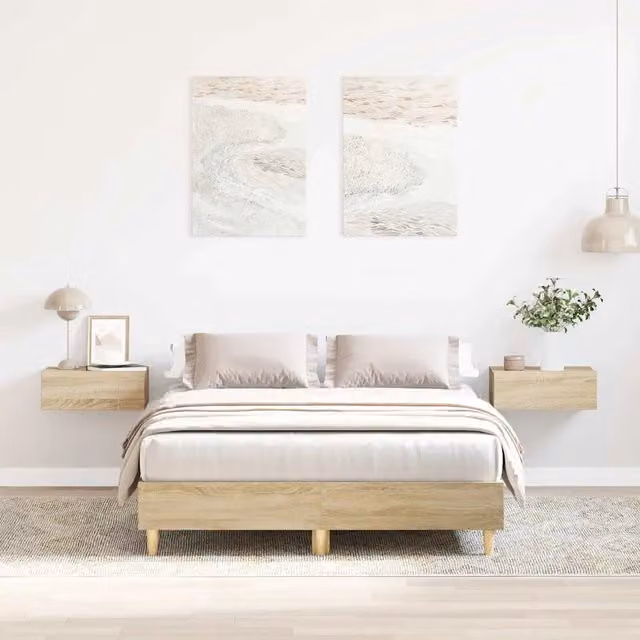 Struttura Letto Giroletto Design Mania in Rovere Sonoma, Colore Marrone e Beige, L/P/H: 120 x 200 x 25 cm