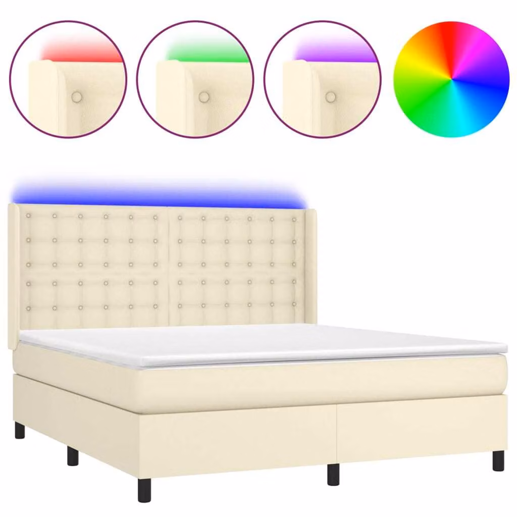 Giroletto a Molle con Materasso e LED Crema 180x200 cm