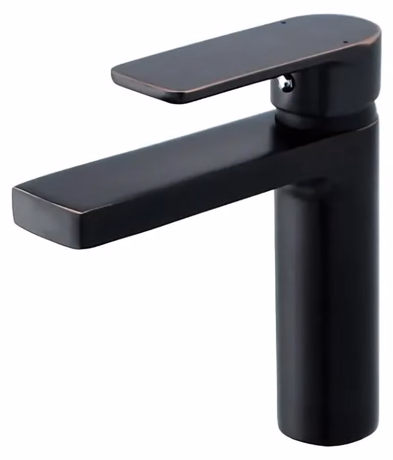 Miscelatore monocomando per lavabo, nero, in ottone, completo di gruppo di scarico