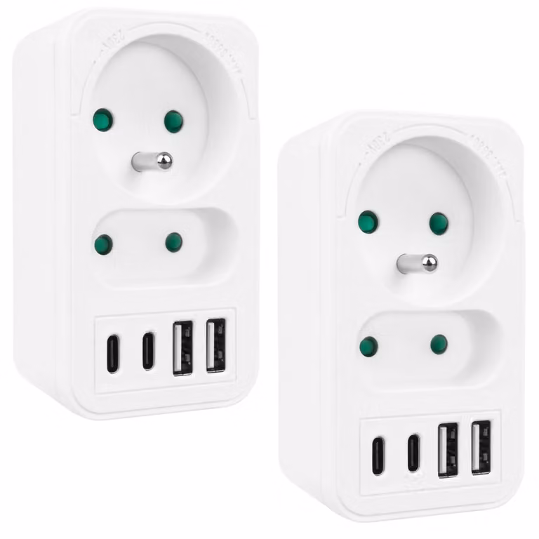 Presa di corrente Maclean x2 + splitter 4xUSB con 2 prese 2xUSB A 2xUSB C PD 20W 1x16A + 1x6A MCE249 F/W 2 pezzi