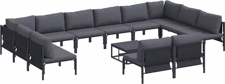 Set Divano da Giardino con cuscino 13 pcs Nero Acciaio