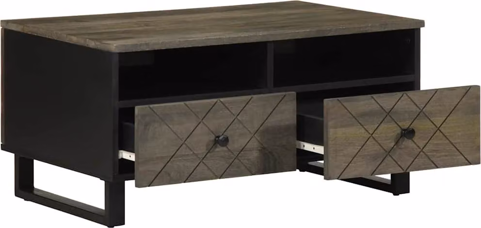 Tavolino da Salotto Nero 80x54x40 cm in Legno Massello di Mango