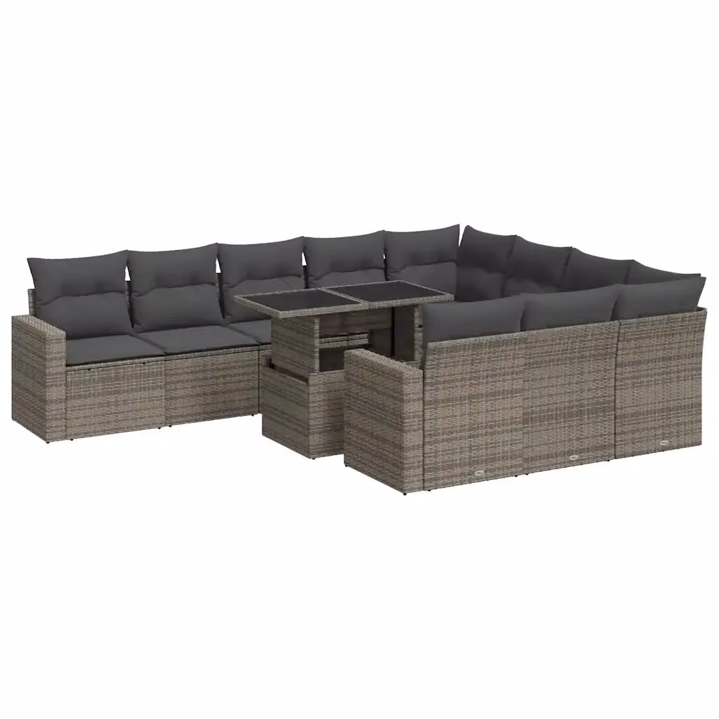 Set di divani da giardino vidaXL in polyrattan grigio con 11 pezzi e cuscini – 2