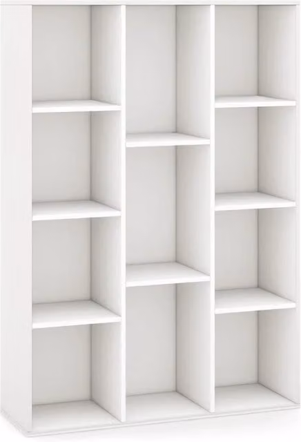 Libreria moderna a giorno da 11 cubi 74 x 24 x 106 cm multifunzionale con blocco di sicurezza antiribaltamento legno bianco 20_0020167