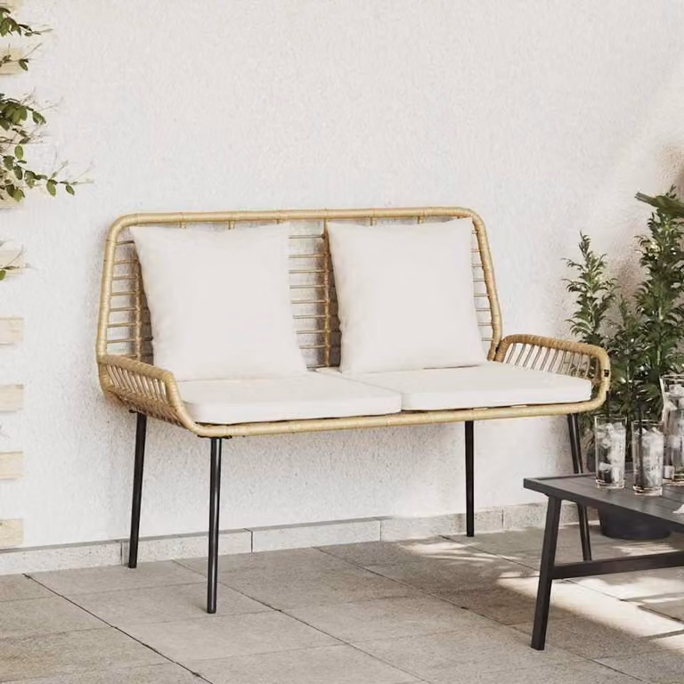 Panca da giardino in rattan sintetico resistente alle intemperie, con cuscini