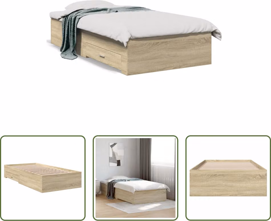 The Living Store Struttura letto con cassetti rovere Sonoma 100x200cm materiale legno
