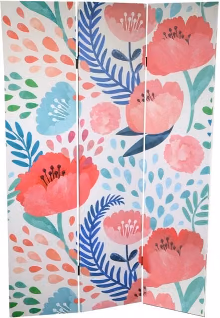 Paravento in legno con decorazione floreale a papaveri VACCHETTI, multicolore, L: 120 cm, P: 2,5 cm, H: 180 cm