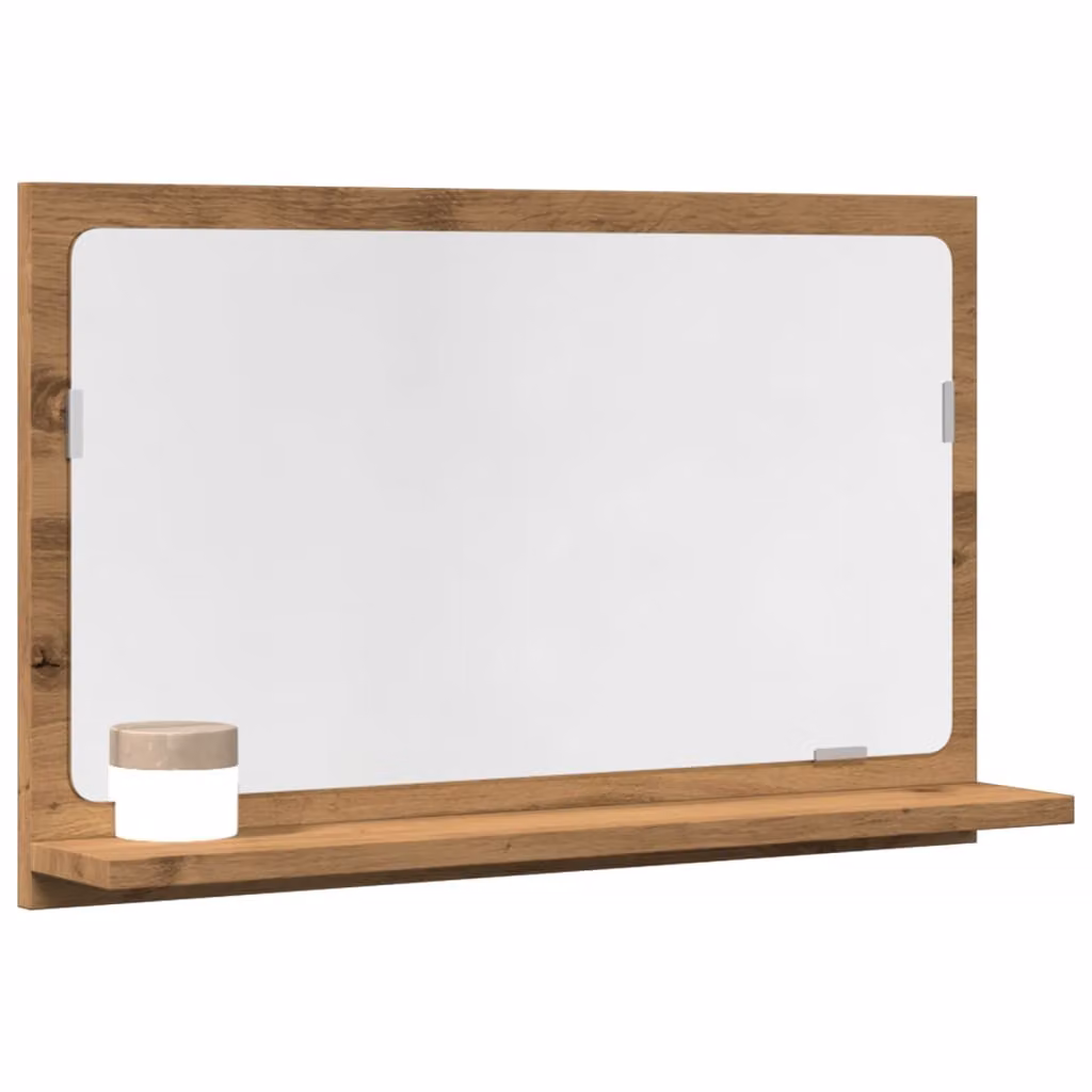 Mobiletto da bagno con specchio vidaXL in rovere marrone con ante in vetro e ripiani interni, L 60 x P 11 x H 37 cm
