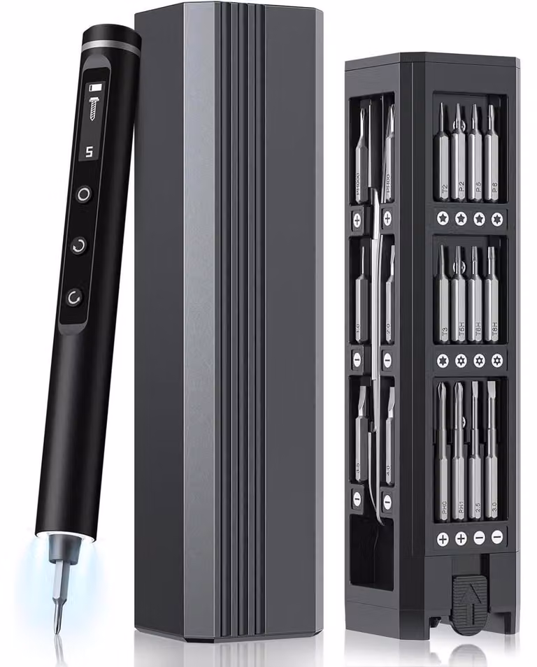 Set di cacciaviti elettrici mini, 49 pezzi, con 5 livelli di coppia e display LED