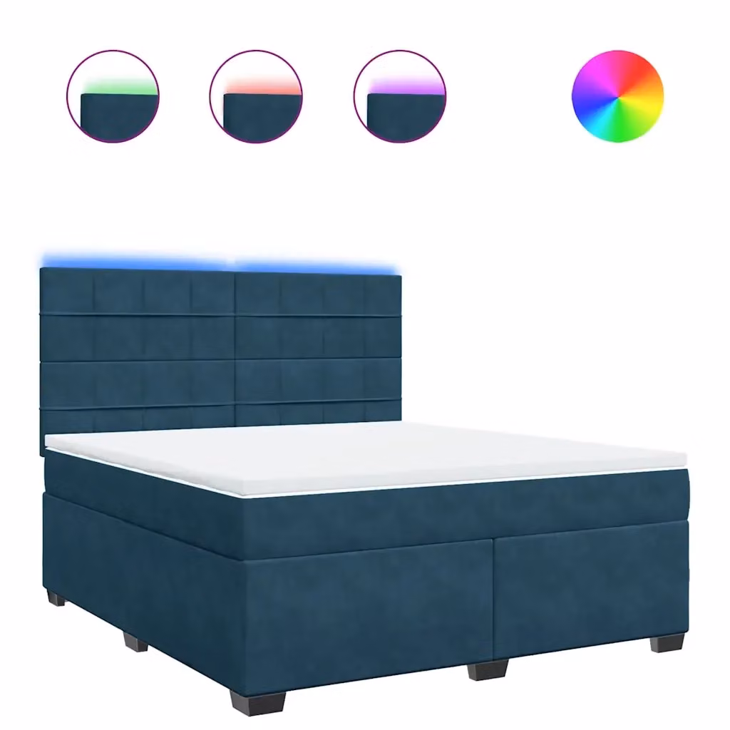 Letto con Giroletto a Molle e Materasso Ibrido vidaXL in Velluto Blu e Bianco L/P: 180 x 200 cm – 2