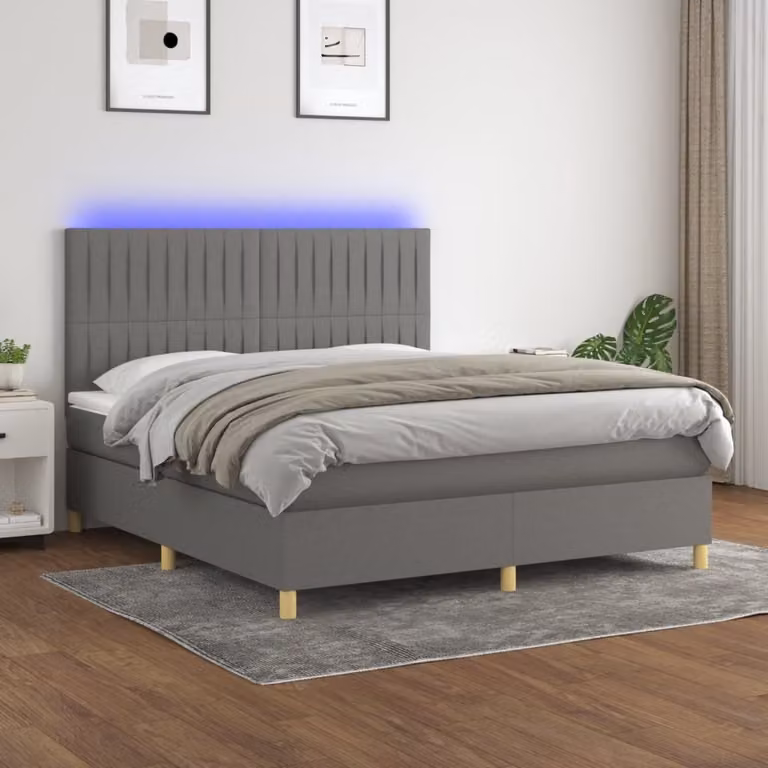 Maison Exclusive - Letto a Molle Materasso e LED Grigio Scuro 160x200cm in Tessuto