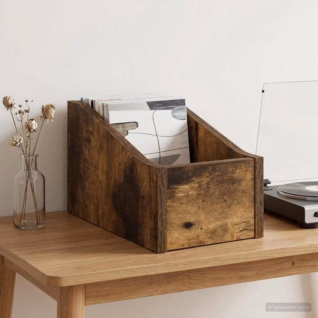 Scatola per dischi LP vidaXL in legno Rovere Fumo L: 32 cm, P: 18 cm, H: 18 cm