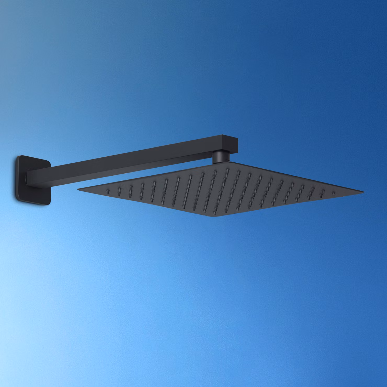 JOHO Soffione Doccia a Pioggia con Braccio Doccia a Parete in Acciaio Inox-Docce Fisse con Getti - Quadrato 25x25 cm/10 Pollici- Braccio 37 cm Nero