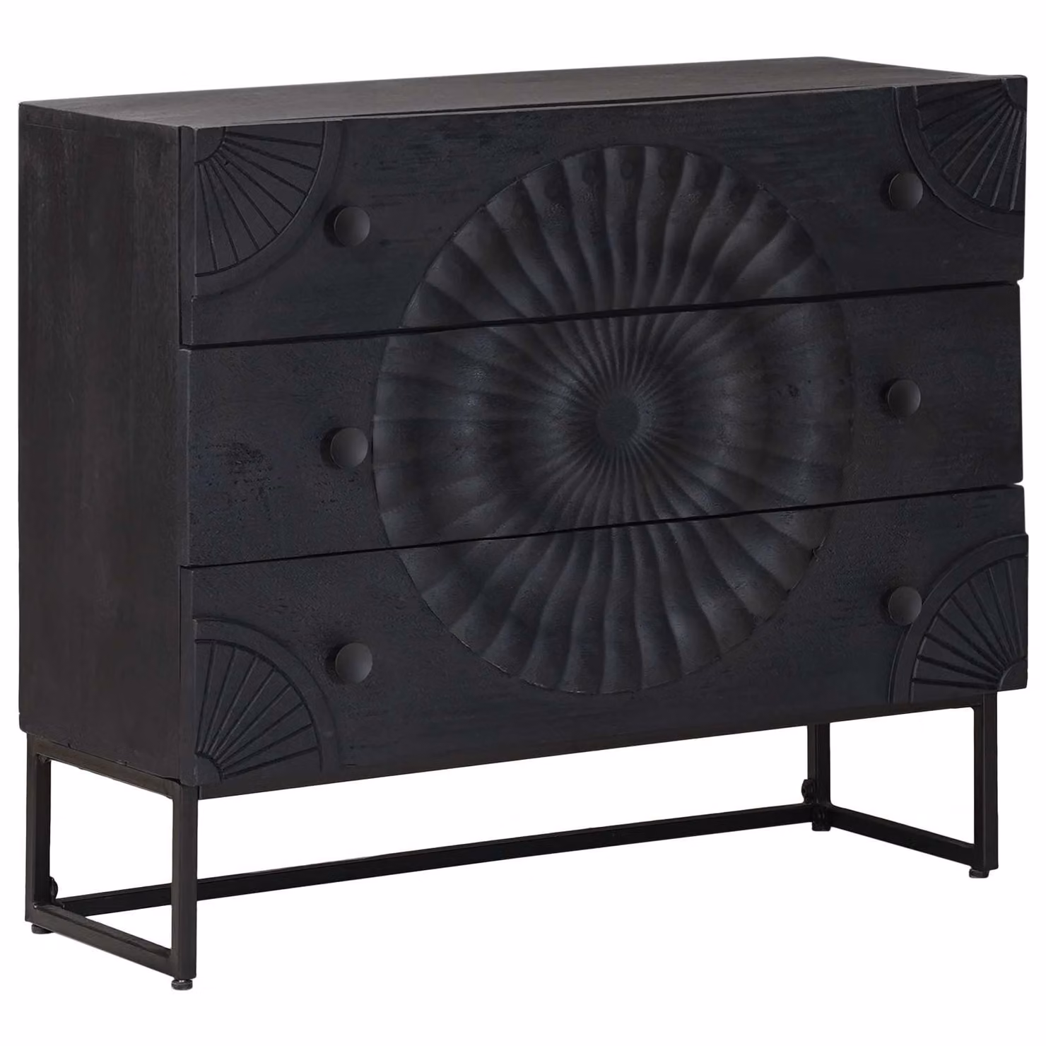 Mobile con cassetti vidaXL in legno di mango nero L 75 cm, P 30 cm, H 65 cm