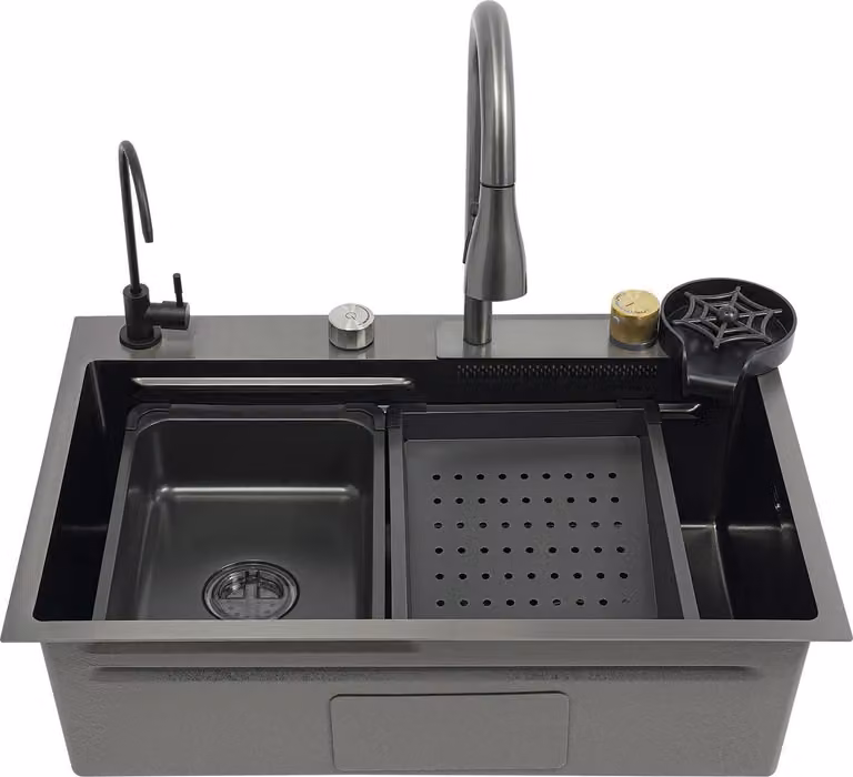 Set di lavelli da cucina in acciaio inox, design a cascata, grande vasca singola, per uso domestico