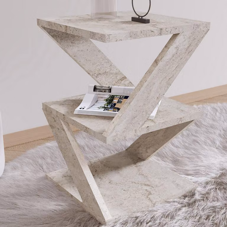 Dovera - Tavolino da Salotto, 30x30x54h cm Bianco Marmo, 2 Vani